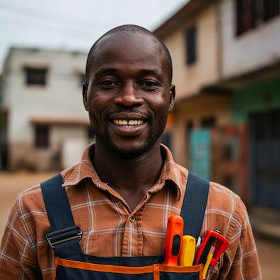 Local service provider holding plants, representing community trade and services